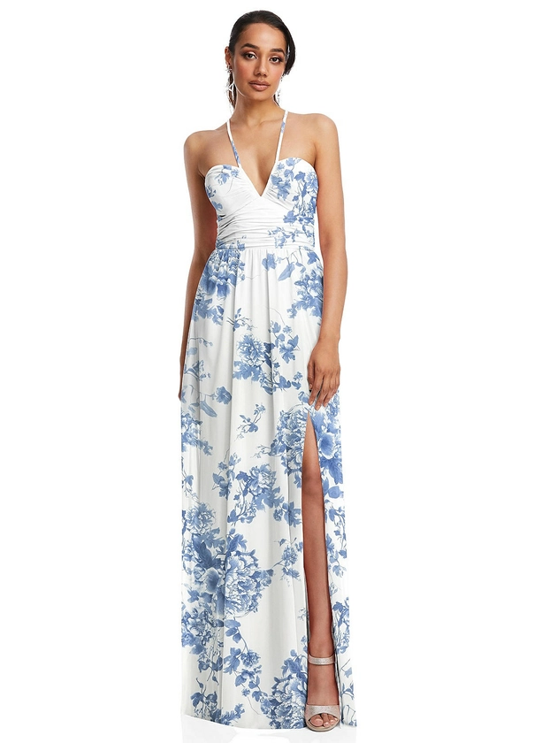 Plunging V-Neck Criss Cross Strap Back Maxi Dress