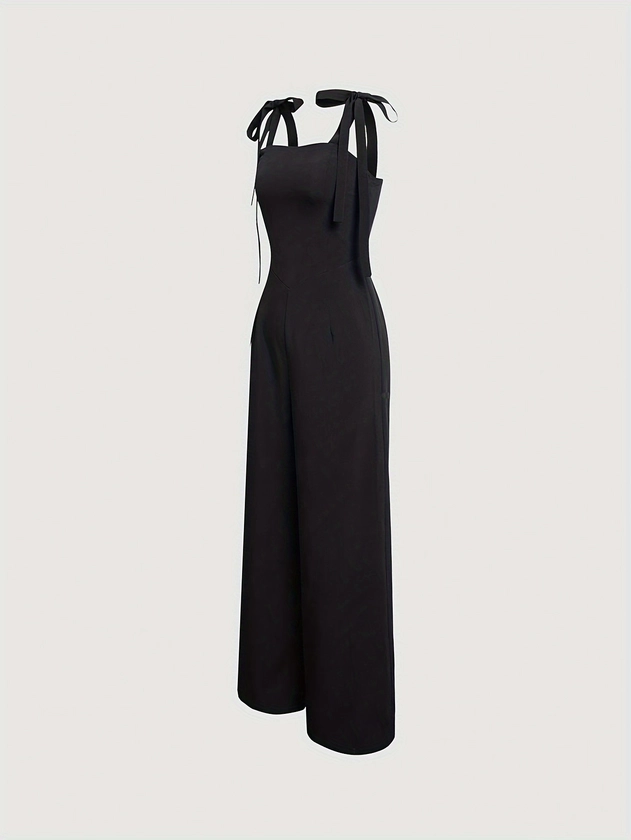 Knot Strap Wide Leg Jumpsuit, Casual Sleeveless Jumpsuit For Spring &amp; Summer, Women&#39;s Clothing