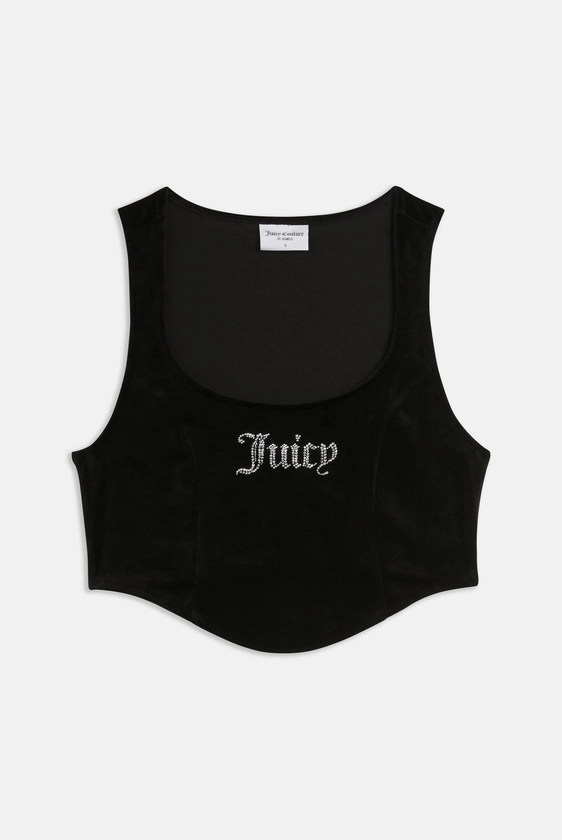 Juicy Couture BLACK CLASSIC VELOUR DIAMANTE CORSET TOP
