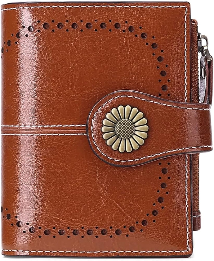 SENDEFN Small Womens Wallet Leather Bifold Card Holder RFID Blocking with Zipper Coin Pocket