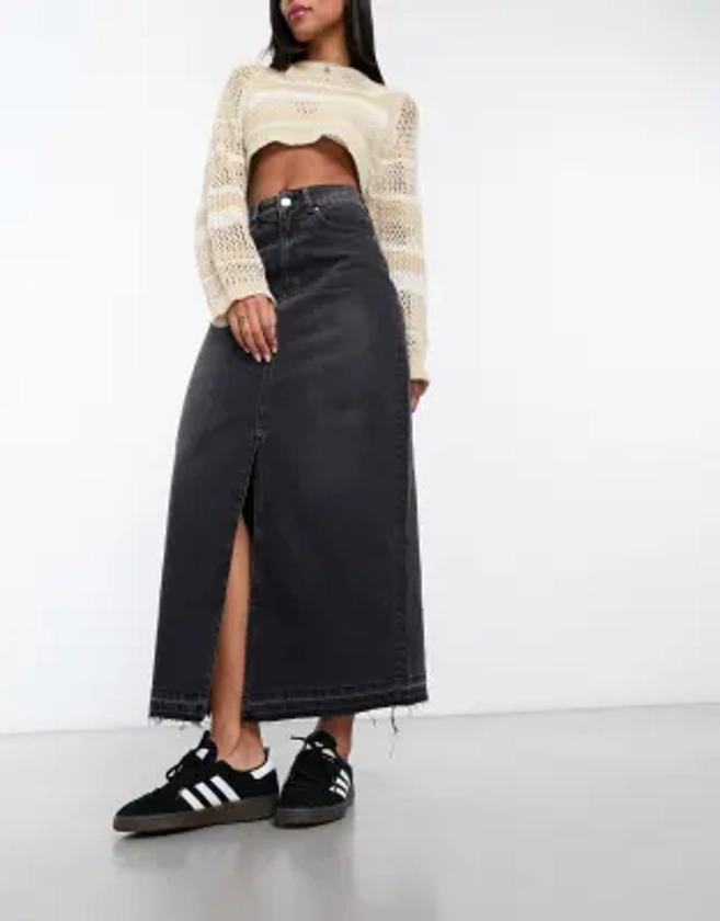 Pimkie - Jupe mi-longue en jean fendue devant - Noir délavé | ASOS