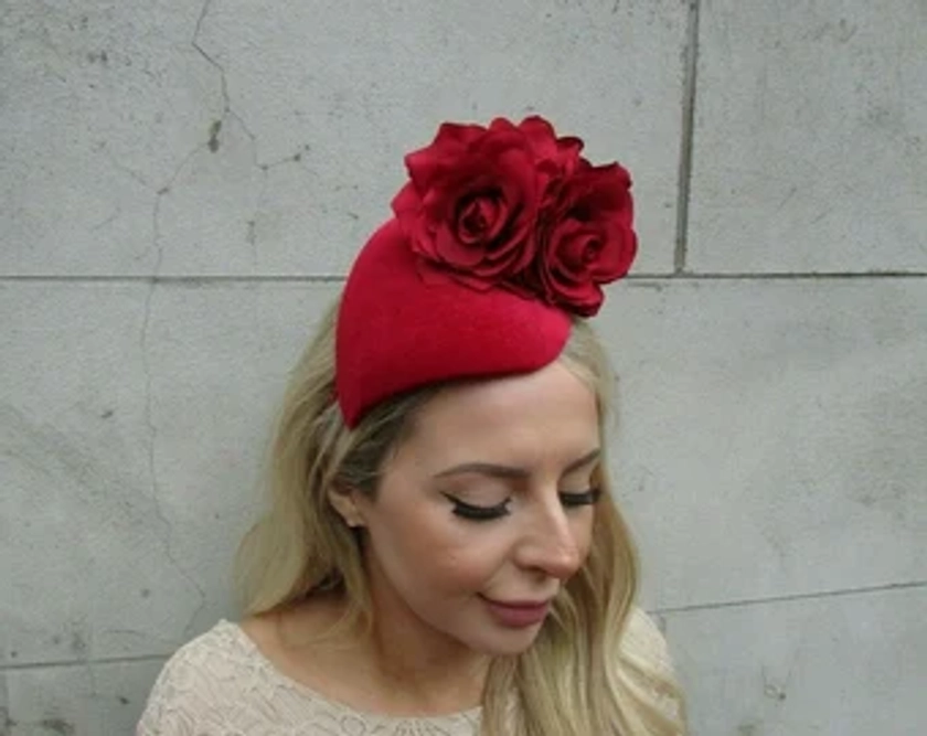 Red Rose Flower Statement Feather Fascinator Headband Headpiece Races Hair sh-352