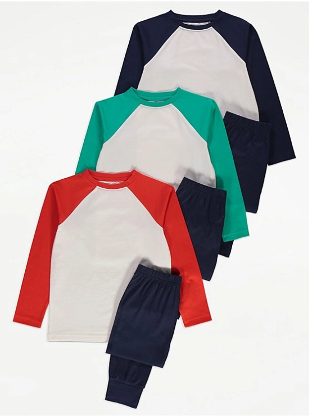 Raglan Long Sleeve Pyjamas 3 Pack