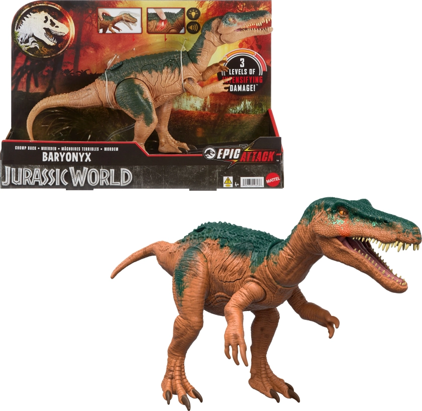 Jurassic World Epic Attack Baryonyx Dinosaur Toy Figure, Double Damage, Lights & Sounds