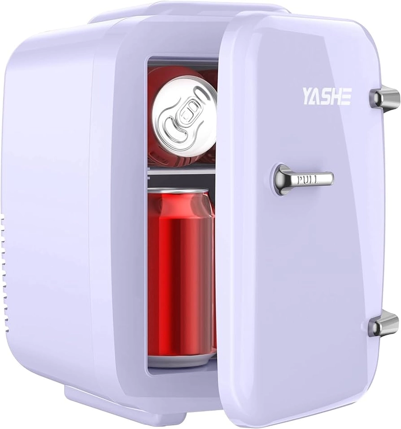YASHE Mini Fridge for Bedroom, 4 Liter/6 Cans Small Fridge, AC/DC Thermoelectric Cooler and Warmer Mini Fridge for Drink Office Dorm Car, Purple