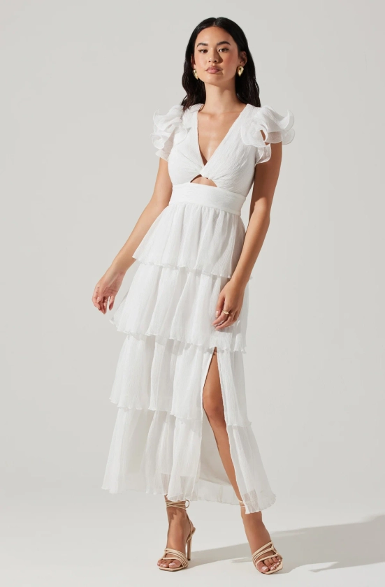 Emporia Tiered Tulle Midi Dress - White / XS