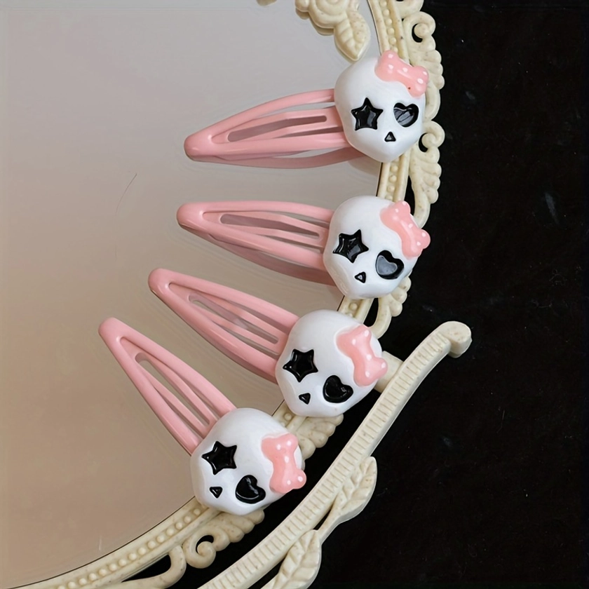 4pcs/8pcs Cute Skull Decor Hair Clips Halloween Funny Snap Hair Clips Y2K Punk * Ghost Skull Hairpins Sweet Cool Girls Hair Accessories