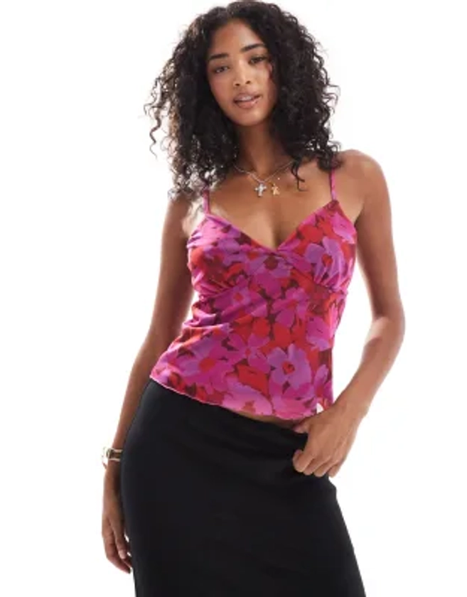 JDY mesh floral cami in pink and red | ASOS