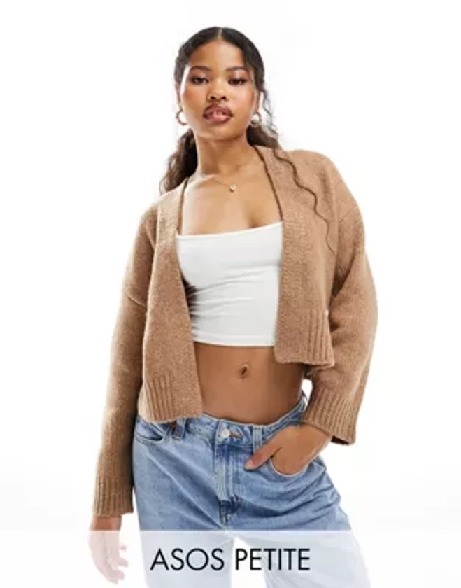 ASOS DESIGN Petite boxy edge to edge cardigan in camel | ASOS