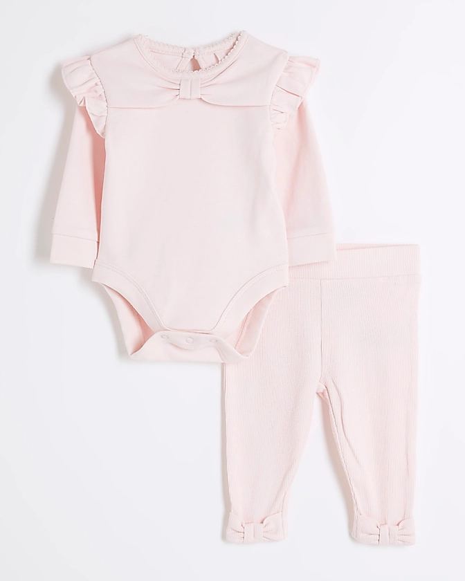 Baby Girls Pink Bow Bodysuit And Leggings Set | River Island