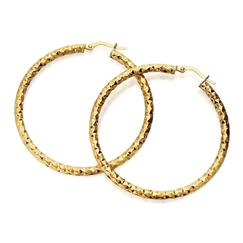 9ct Gold Large Diamond Cut Hoop Earrings - 44mm - G4303 | F.Hinds Jewellers