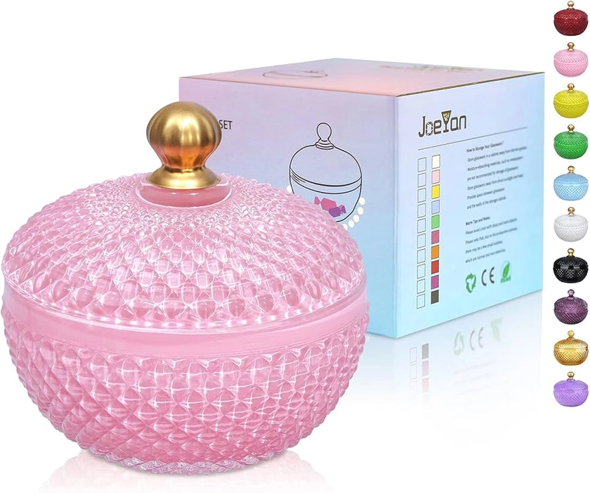 Amazon.com: Joeyan 12 oz Small Pink Glass Jewelry Box Jars with Lid,Embossed Glass Candy Dishes,Diamond Faceted Food Container,Decorative Apothecary Canisters,Colored Kitchen Bathroom Buffet Storage Organizer : Home & Kitchen