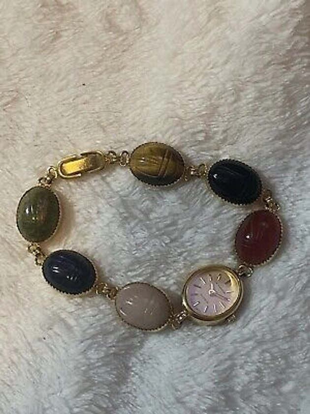 VTG La Marque Watch Womens 15mm Carved Stone Scarab Beatle Gold Tone Untested | eBay