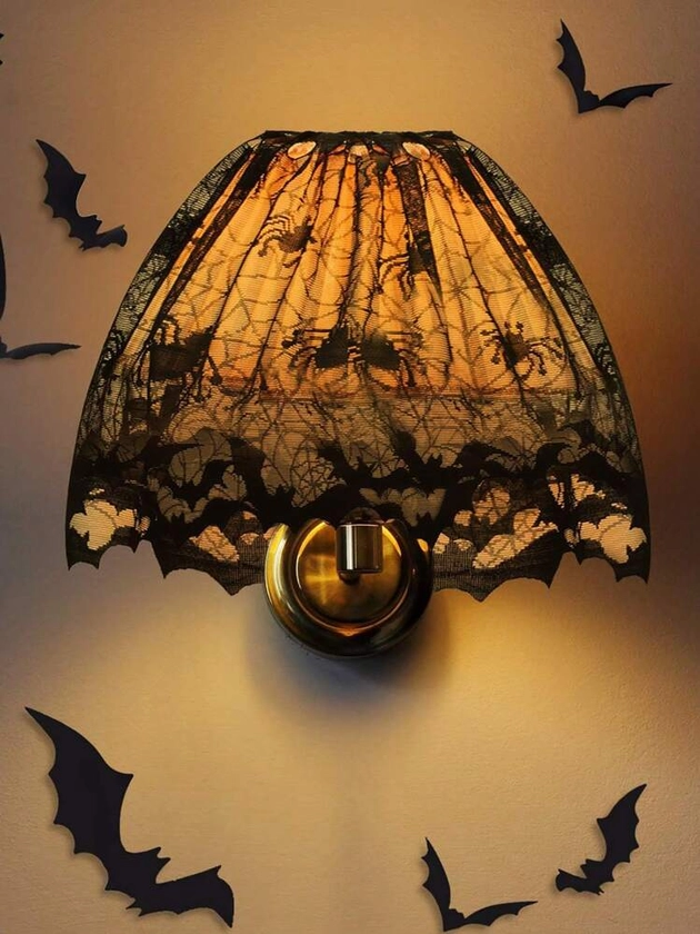 1 pieza Pantalla de lámpara elegante de encaje negro con diseño de telaraña - Agrega un toque de misterio a la decoración de tu fiesta de Halloween, bufanda para repisa de chimenea, cortina de puerta, decoración festiva de vacaciones con delicado patrón de telaraña y  gótico