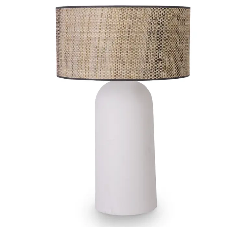 Agape Lampe de table, Abat-jour fibre naturelle & céramique blanche, H72