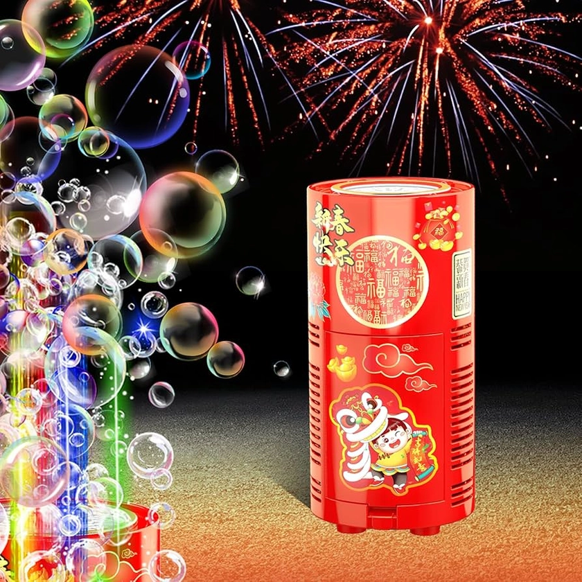 Fireworks Bubble Machine (13 Holes) with Dazzling RGB LED Lights, Automatic Sparklers Bubbles Toy, Bubble Blower for Kids Toddlers, Party Birthday Wedding Christmas Chinese New Year Decorations