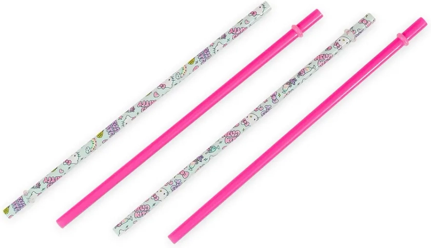 Silver Buffalo Sanrio's Hello Kitty Kawaii Treats 4pc Reusable Plastic Straw Set,10x1.5x.25, Pink