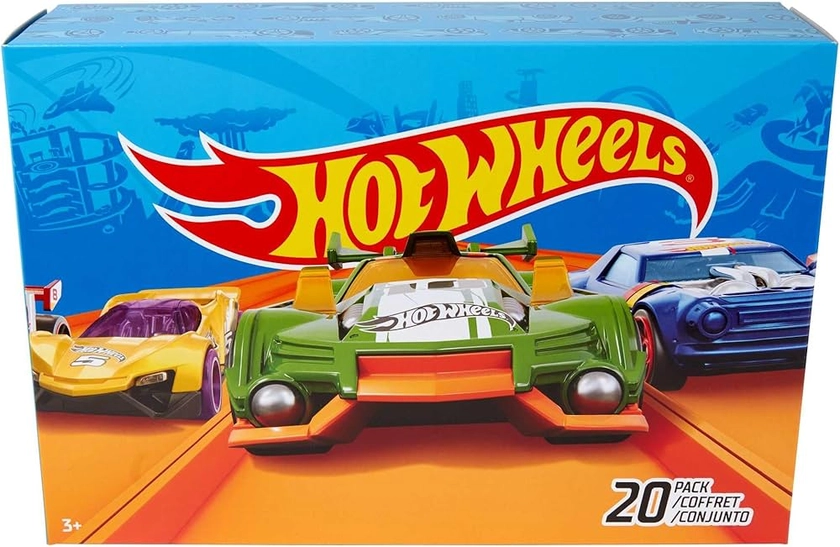 Hot Wheels Coffret De 20 Voitures, Camions Et Voitures Jouets À L'Échelle 1:64 avec Détails Et Décors Réalistes, Voitures De Collection, Modèle aléatoire, Jouet pour Enfant de 4 Ans et Plus, DXY59