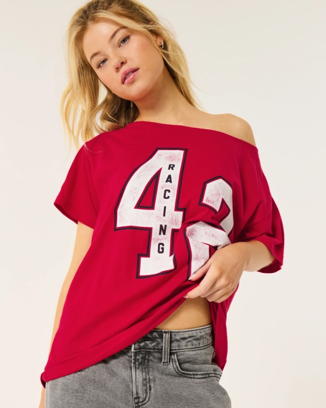 Women's Oversized Off-the-Shoulder Brooklyn Bears Graphic Tee | Women's Tops | HollisterCo.com