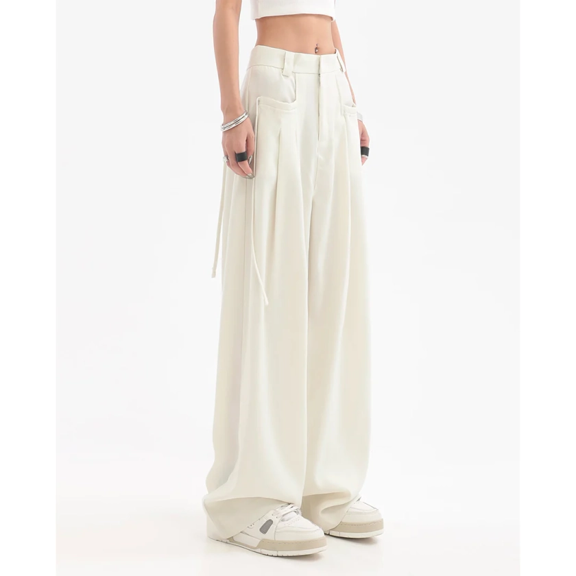 Sophie Solid Color High Waist Straight Leg Baggy Pants