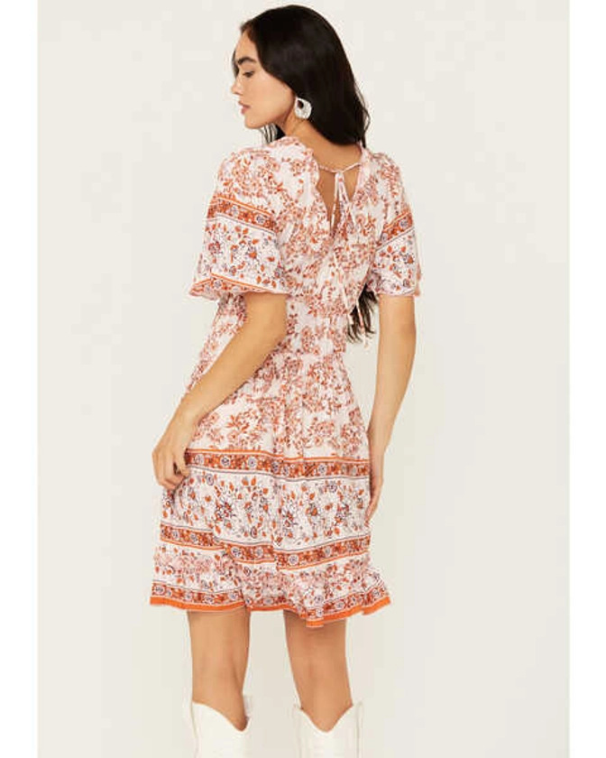 Product Name: Wild Moss Women's Floral Border Print Short Sleeve Dress