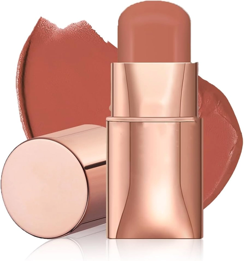 Blush Stick - Cream Blush - Waterproof Long-lasting 3-in-1 Multi-Use Blusher Contour for Lip Cheek Eye - Moisturize and Blendable Blush for Nature Look - Easy to use (Orange Shy)