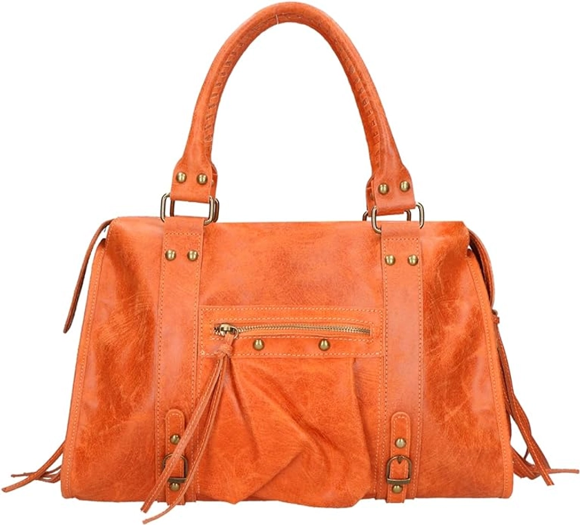 Gave Lux Women's shoulder bag. Handmade product. Outer material: genuine leather. Made in Italy. GLX220609023FBG-PARENT. 41 x 28 x 13 cm, Orange: Amazon.co.uk: Fashion