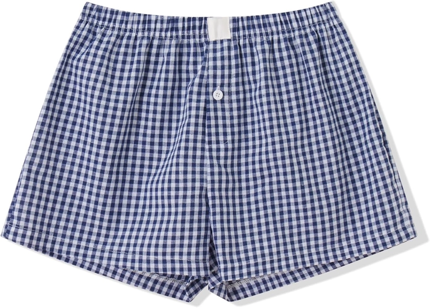 Women Plaid Lounge Boxer Shorts Cute Summer Y2K Pajama Bottoms Sleep Gingham Shorts