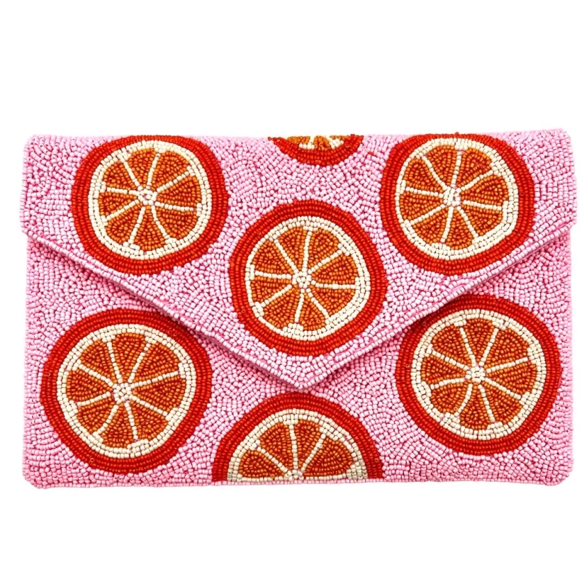 Citrus Beaded Clutch Beaded Purse Vibrant Orange Slice Design on Pink Handcrafted Evening Bag - Etsy
