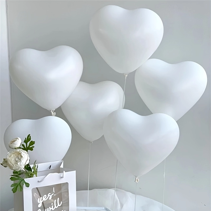 30pcs, White Heart-shaped Latex Balloons, Valentine's Day Decor, Birthday Decor, Wedding Decor, Anniversary Decor, Theme Event Decor, Engagement Decor