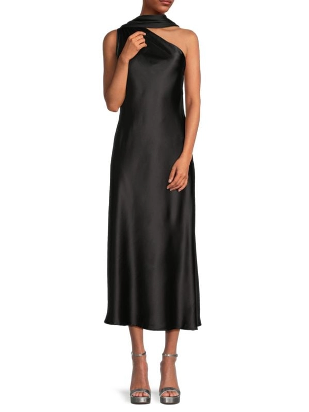 Renee C. One Shoulder Scarf Satin Maxi Dress on SALE | Saks OFF 5TH
