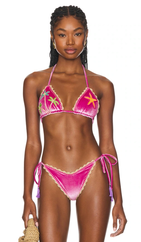 Capittana Lia Bikini Top in Pink Velvet | REVOLVE