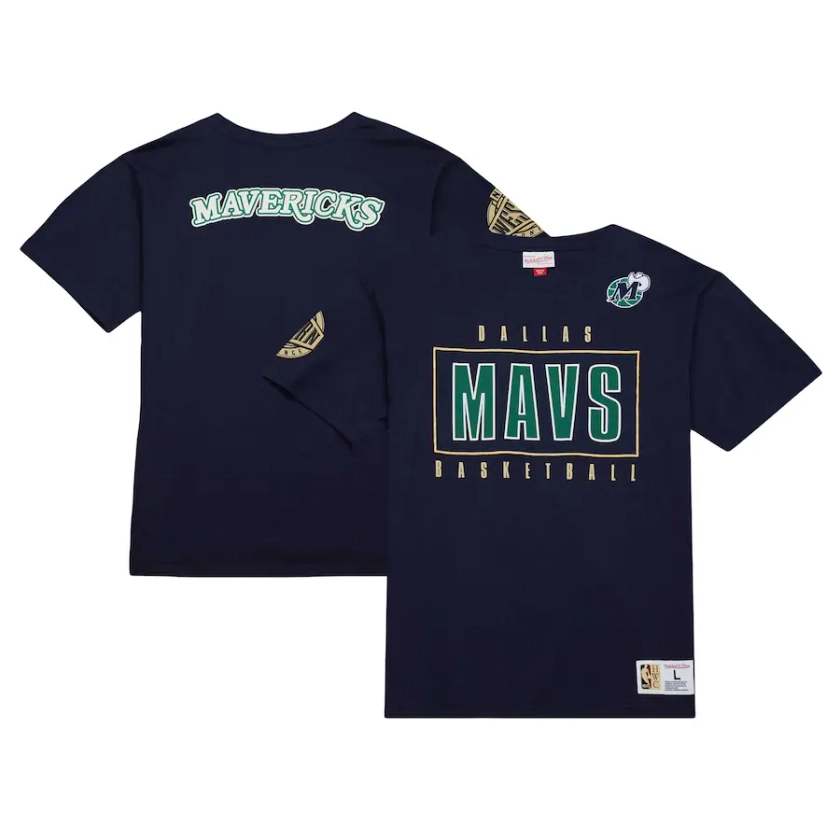 Dallas Mavericks Mitchell & Ness Hardwood Classics Team OG 2.0 Premium Vintage Logo T-Shirt - Navy