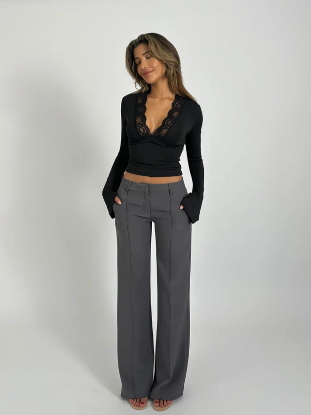 Vera Wide low waist trousers - dark grey