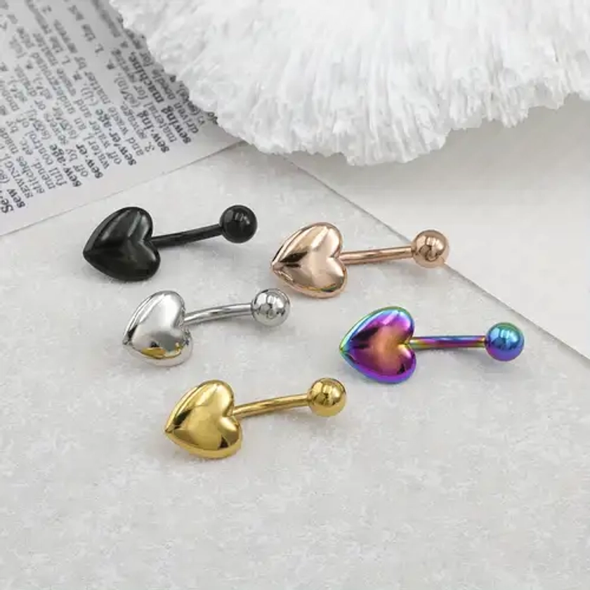 1 Pc Heart-Shaped Belly Button Ring, Hypoallergenic Stainless Steel Navel Rings, Sparkling Belly Barbells Body Piercing Jewelry For Women, Cute Style