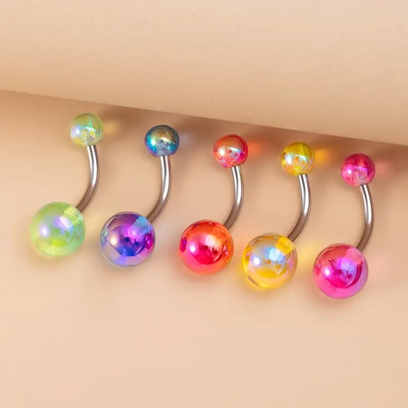 5pcs Colorful Acrylic Ball Belly Button Ring Navel Piercing Set Belly Stud Stainless Steel Barbell Nombril Ombligo Body Jewelry