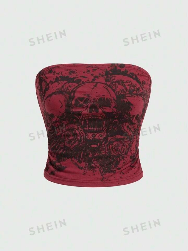 ROMWE Goth Women's Skull Printed Bandeau Top | SHEIN USA