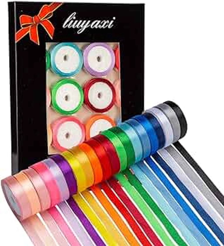 LIUYAXI 20 Colors 100 Yard Satin Ribbon Fabric Ribbon Silk Ribbon Assorted Colors Rolls, 2/5" Wide 5 Yard/Roll, Ribbons Perfect for Gift Wrapping,Crafts, Hair Bows, Wedding Party Decoration and More
