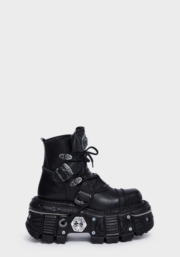 New Rock Platform Combat Boots - Black