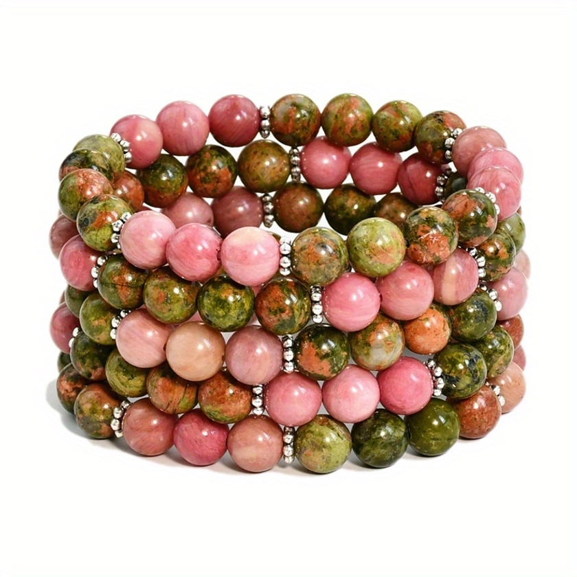 1pc * & Green Color Natural Stone Beads Beaded Bracelet Vintage Style Handmade Hand String Jewelry Friendship Gifts For Women With Gift Card