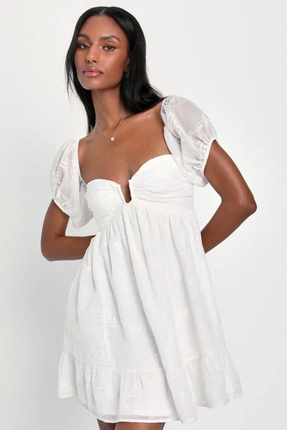 Cutest Icon White Embroidered Off-the-Shoulder Mini Dress