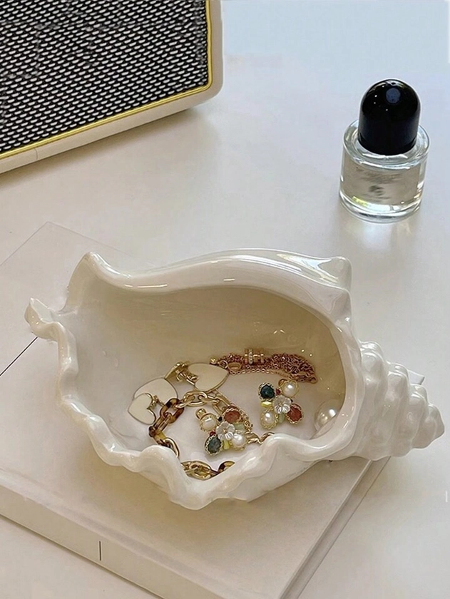1pc Simple Ceramic Seashell Jewelry Tray, Creative And Practical For Living Room, Kitchen, Bedroom, Office, Jewerly Display, Gift For Valentine's Day | SHEIN UK