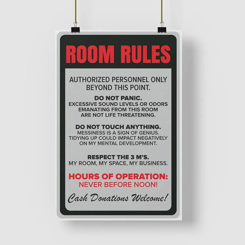 Inephos Paper Room Rules Funny Poster, Grey, 12 inch X 18 inch : Amazon.in: Home & Kitchen