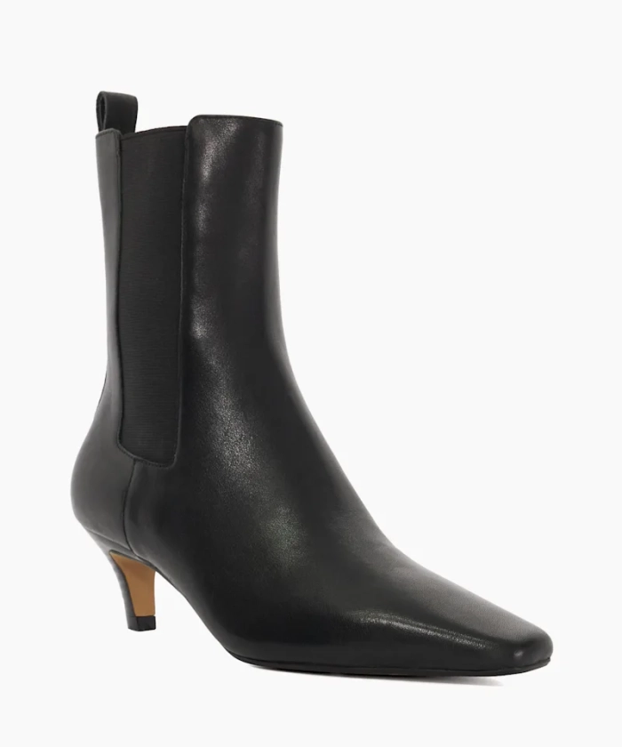 Odele Black, Chiselled Toe Kitten Heel Chelsea Ankle Boots | Dune London