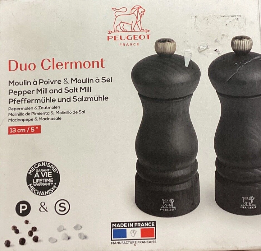 Peugeot Duo Clermont Salt And Pepper Grinders, 13cm, In Black