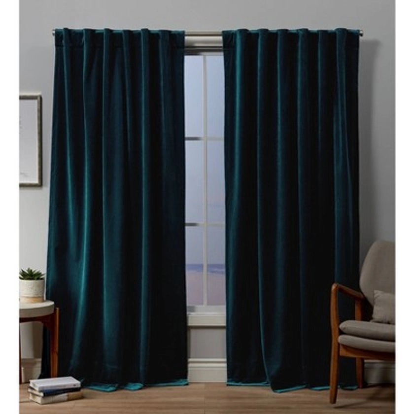Set of 2 (96"x54") Velvet Back Tab Light Filtering Window Curtain Panels Teal - Exclusive Home