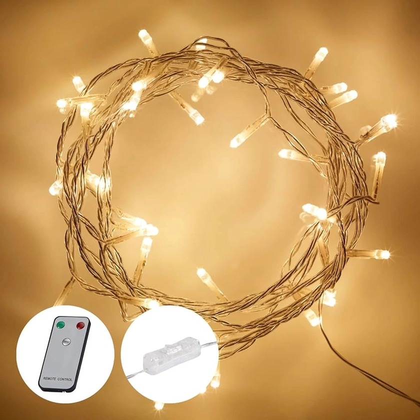 Lights4fun 50er LED Lichterkette warmweiß mit Fernbedienung strombetrieben 24V mit An- und Ausschalter Lichterkette Innen mit Stecker : Amazon.de: Beleuchtung