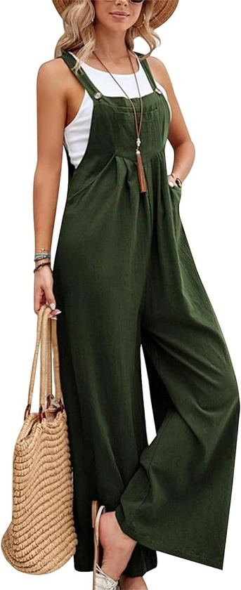 Gihuo Women's Loose Fit Fashion Overalls Wide Leg Baggy Bib Overalls Jumpsuit