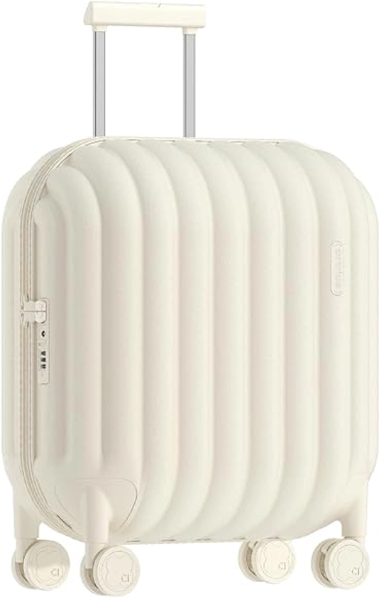artrips 20 Inch Carrry On Luggage with 8 Spinner Wheels, 47L, PC Hardside Lightweight Suitcase with Bread Design, White