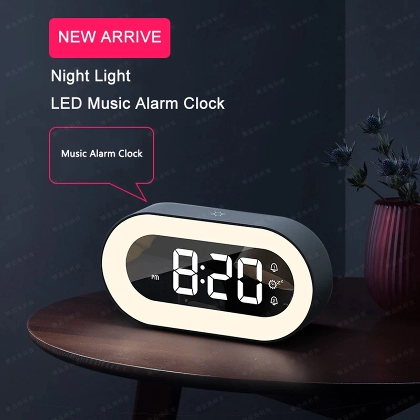 Electronic Digital Luminous Alarm Clock USB Charging Music Dual Alarm Stepless Dimming Desk Clock Night Light Student LED Clocks